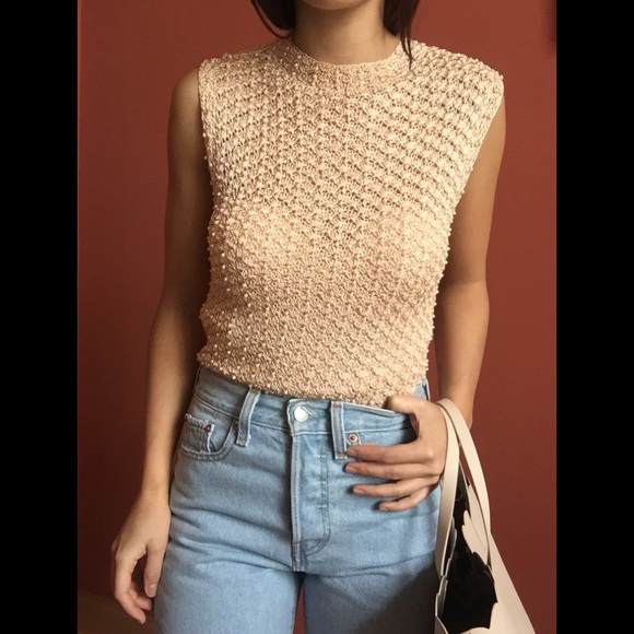 Vintage Tops - EUC nude crochet pearled top
